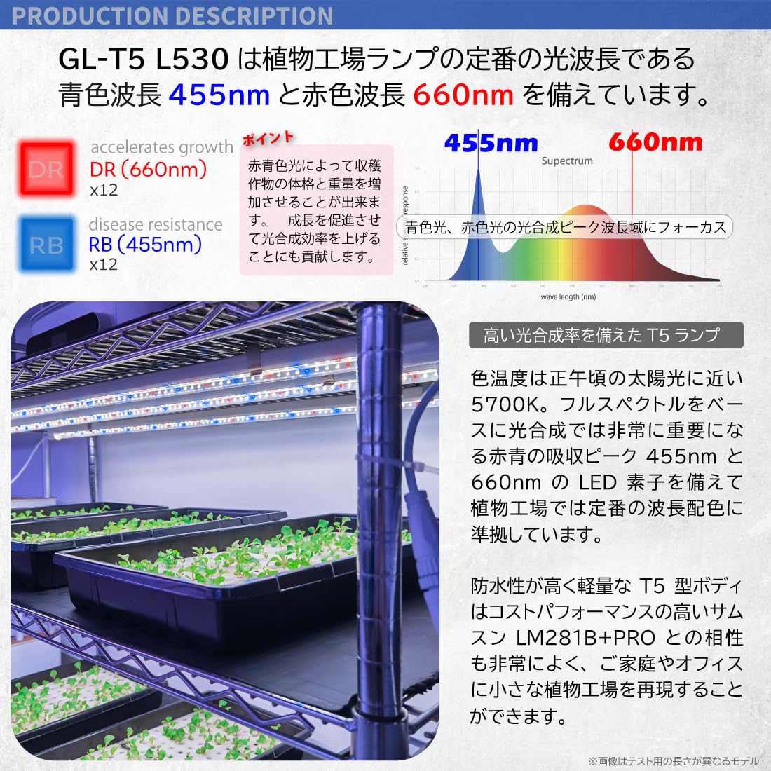 HaruDesign GL-T5 L530 18W×2本 LED植物育成ランプ